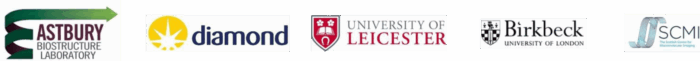Logos for Astbury Biostructure, Diamond, University of Leicester, Birkbeck and SCMI.